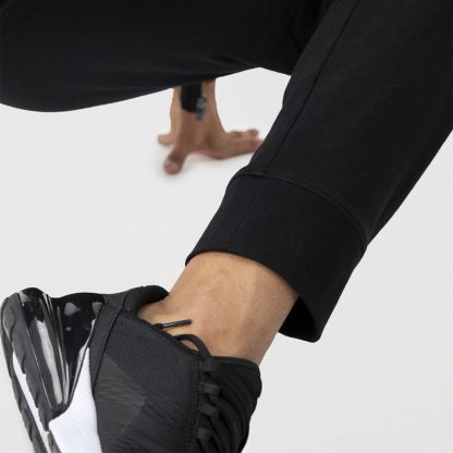 Plain Black Cotton Joggers With Zip Pocket - Image 8