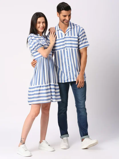 Blue Candy Stripe Couple Dress - Image 2