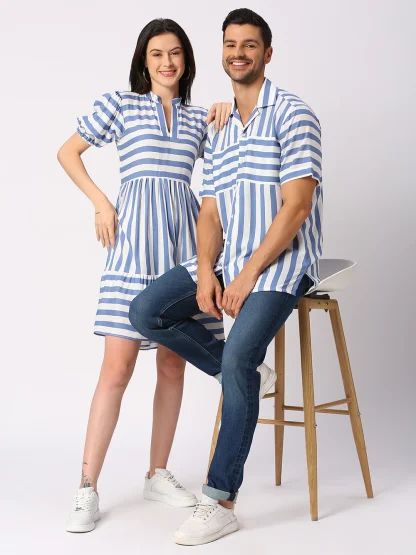 Blue Candy Stripe Couple Dress - Image 3
