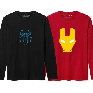 Neon Spiderman + Ironman Face Combo Full Sleeve T-Shirts