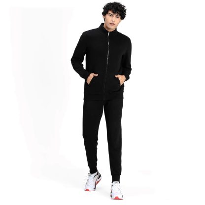 Black Cotton Tracksuit – Jacket & Jogger Combo Set - Image 2