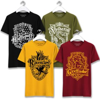 Harry Potter – Four Hogwarts Houses – Gryffindor, Hufflepuff, Ravenclaw & Slytherin Combo T-Shirts (Pack of 4)