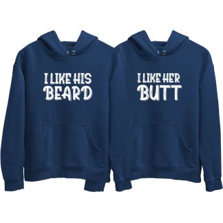 I Like His Beard Blue Couple Hoodie