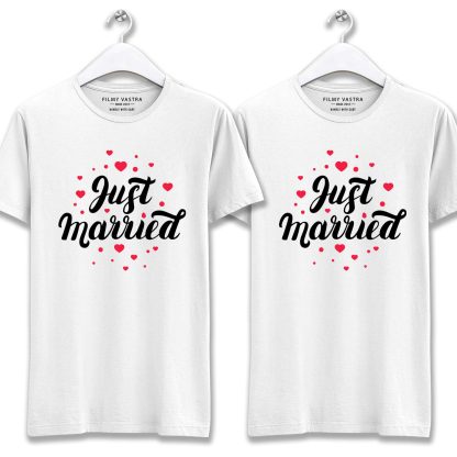 Just Married White Couple T-Shirt - Image 2