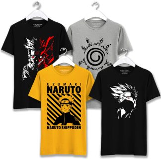Naruto – Uzumaki, Kakashi, Nine Tail & Kyuubi Seal Combo T-Shirts (Pack of 4)