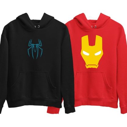 Neon Spiderman + Ironman Face Combo Hoodies
