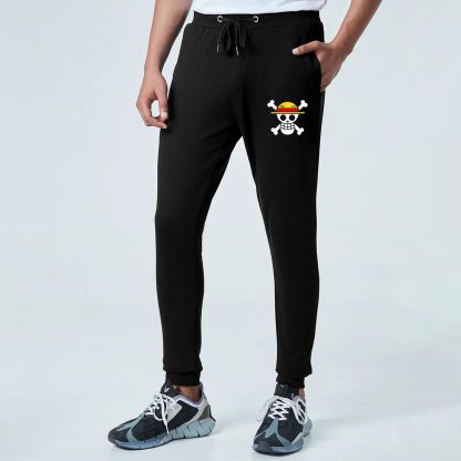 Straw Hat Logo One Piece – Black Jogger with Zip Pocket