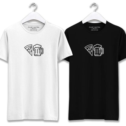 Pizza And Drink Symbol Couple T-Shirt - Image 2