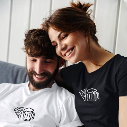 Pizza And Drink Symbol Couple T-Shirt