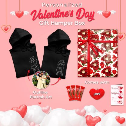 Valentine's Day Gift Hamper Box (Customized Portrait Couple Hoodies)