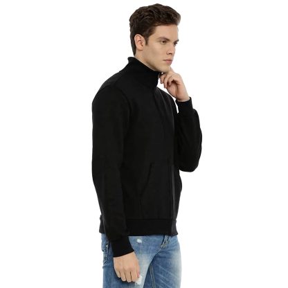 Plain Black High Neck Cotton Zipper Jacket - Image 5