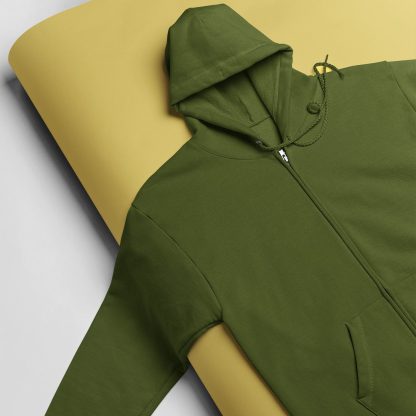 Olive Green Zip Up Hoodie - Image 3